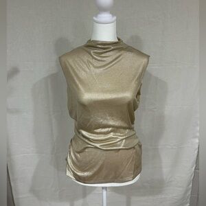Rebecca Minkoff RM Gold Sleeveless Cowl Neck Rouched Top